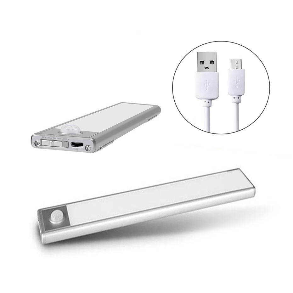 Ultra-slim LED night light with PIR motion sensor, USB rechargeable for kitchen under-cabinet use