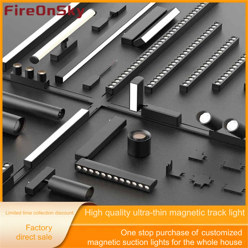 Ultra-slim magnetic LED track lights with dimmable COB grille strips for versatile home and commercial spaces