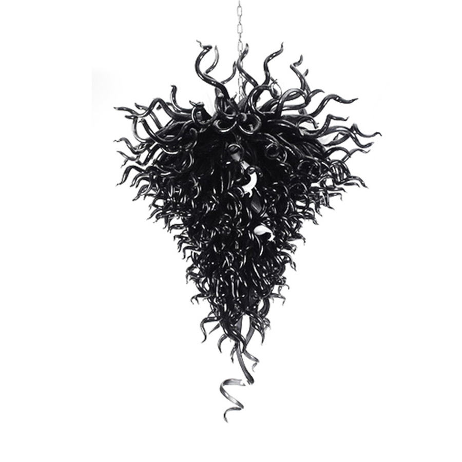 Unique contemporary black coral chandeliers, handcrafted large Murano glass lamps for elegant lobby and staircase lighting