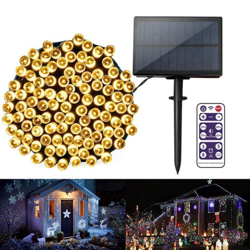 Upgraded solar-powered LED string lights for outdoor holiday decorations with 100/200 fairy bulbs