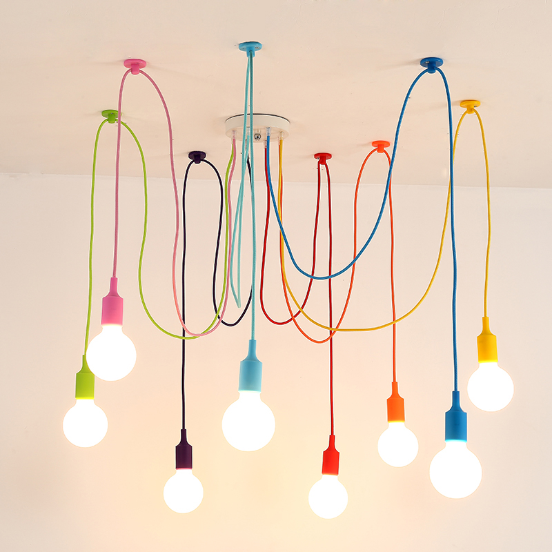US Stock E27 Art Colorful Pendant Lights Spider Chandelier Pendant Lamp Indoor Decoration Lamp 6/8/10/12/14 Heads US Shipping