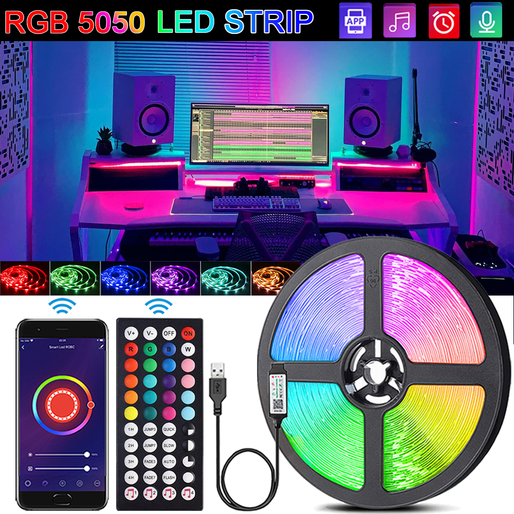 USB LED strip lights with infrared and Bluetooth control, RGB 5050 music sync, flexible DC5V for TV backlight, Christmas decor, and gifts