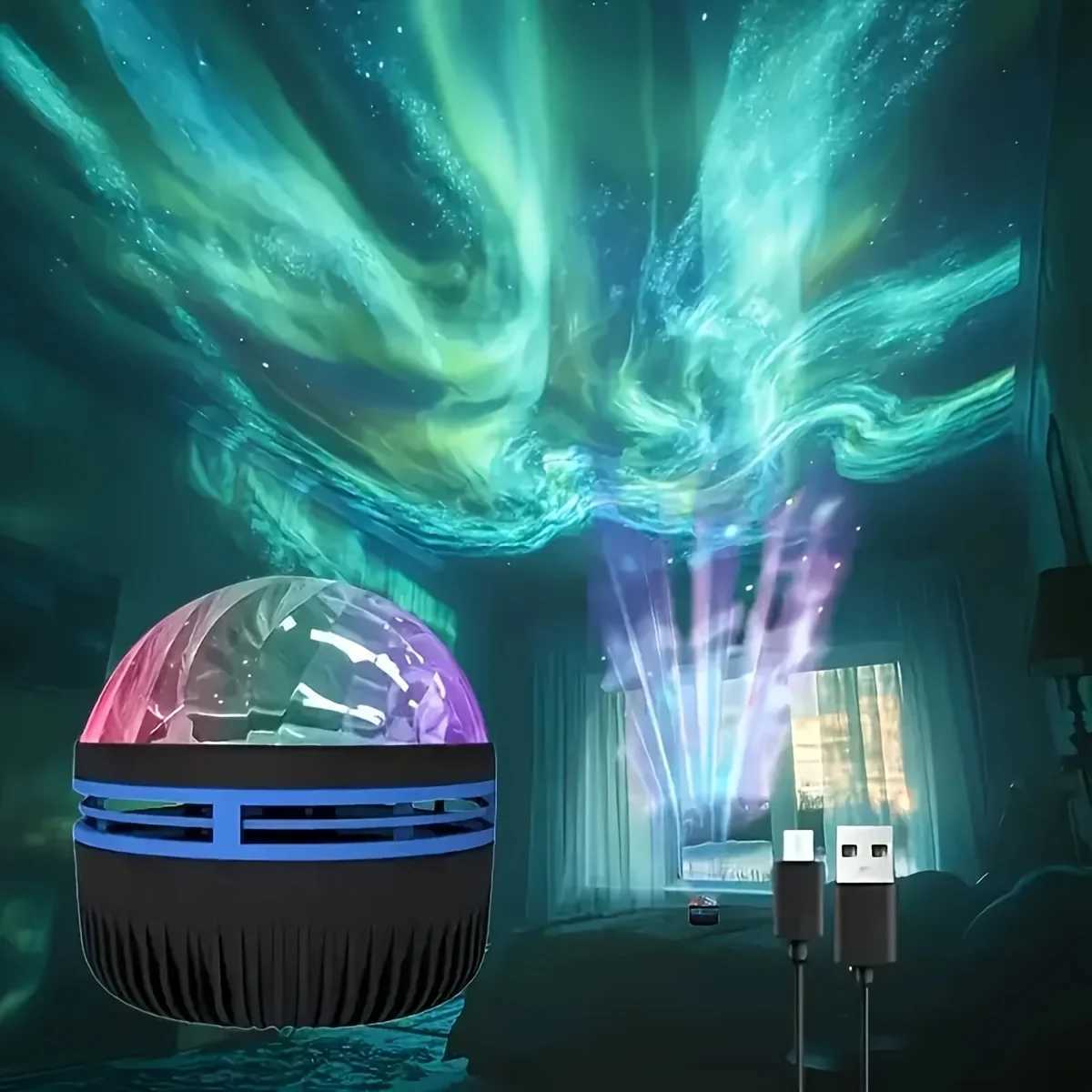 USB Northern Lights Projector Night Light with Auto On/Off Timer for Bedroom and Party Decor