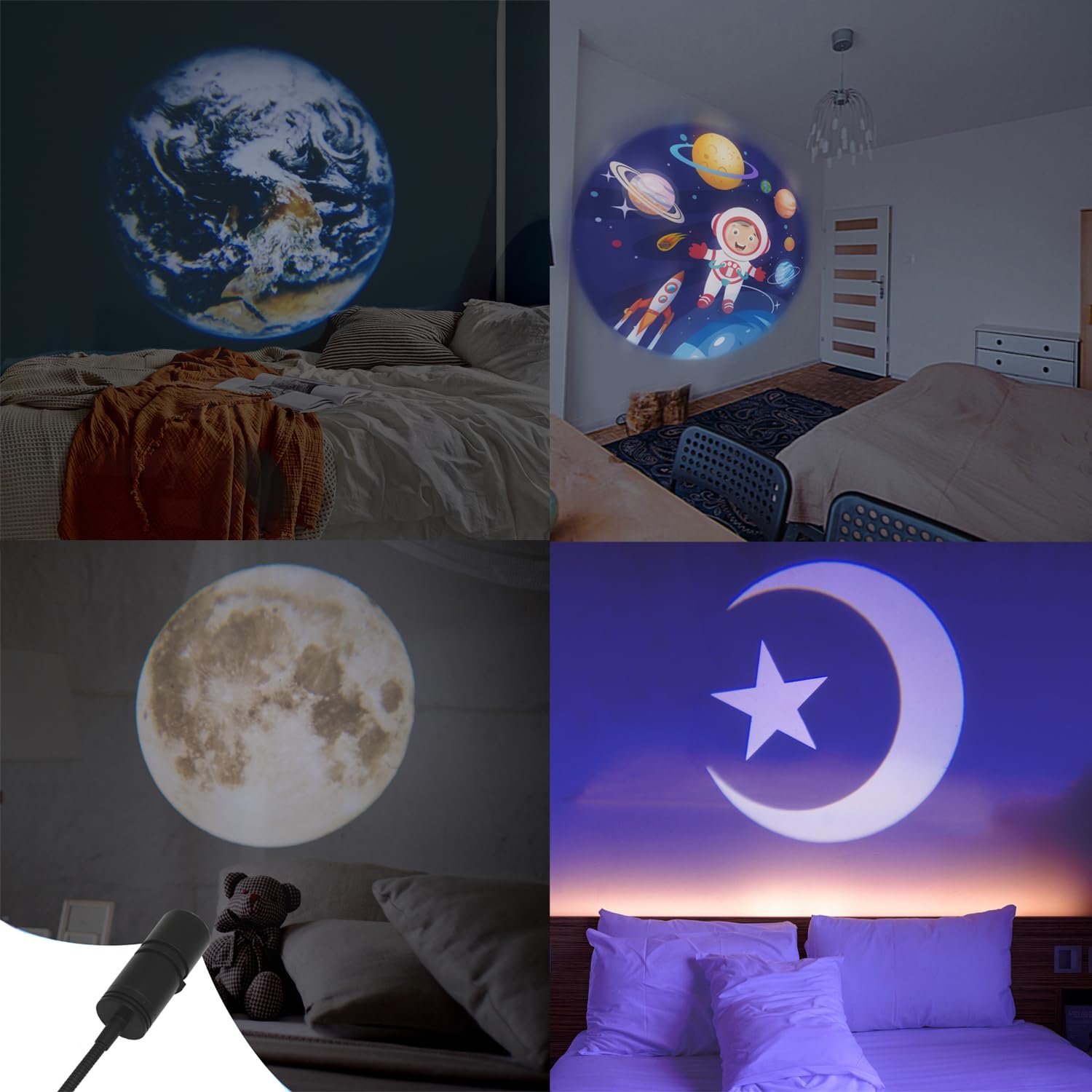 USB Photography Background Projector Light with 5 Patterns (Moon, Earth, Astronaut, Birthday, Star), 360¡ã Rotatable, 3W LED for Room, Club, Party Decor