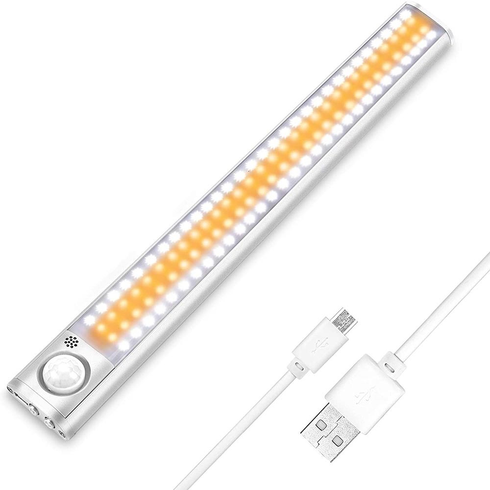 USB rechargeable dimmable LED cabinet lights with motion sensor for closets, wardrobes, and stairways