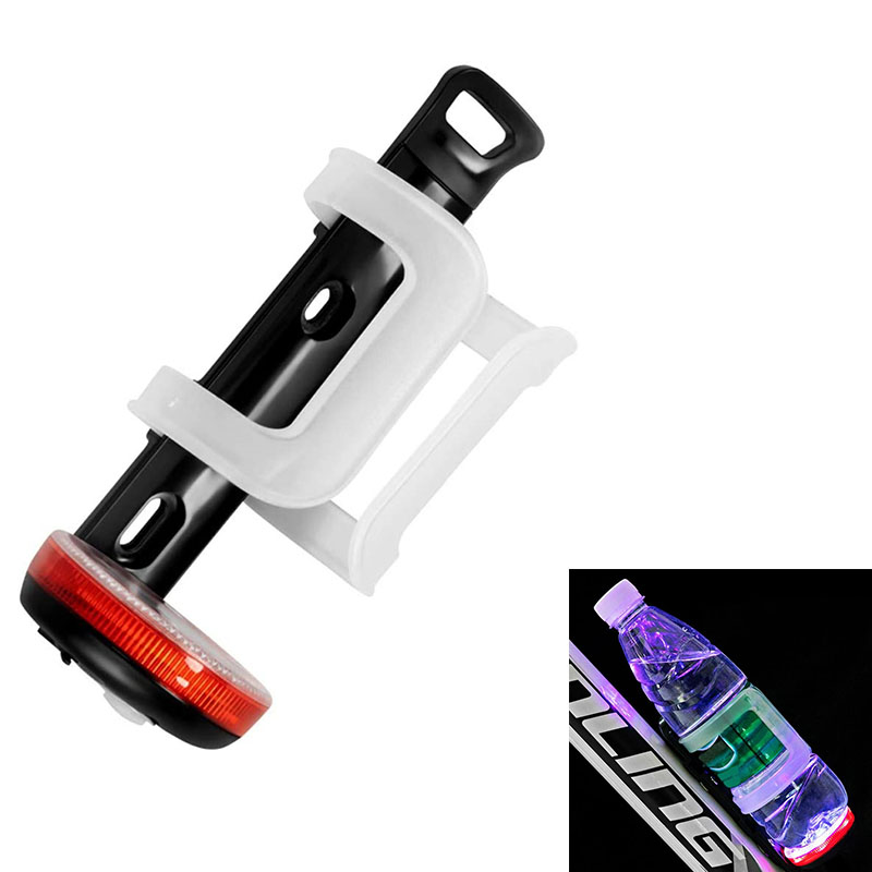 USB-equipped bike bottle holder with charging lamp for road cycling, featuring a mountable rack for bicycle water bottles