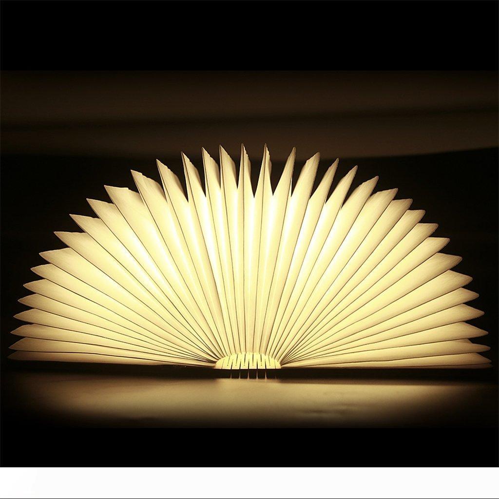 USB-rechargeable wooden folding LED book light with 2500mAh battery, lasting up to 8 hours, featuring magnetic base