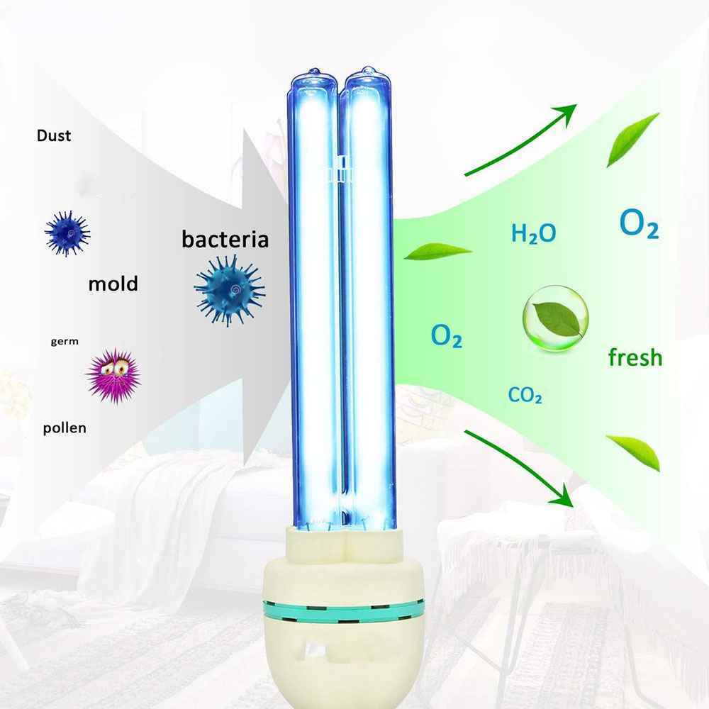 UV germicidal light bulbs with self-ballast, available in 15W/25W/36W and E27 screw socket for 110V/220V, featuring ozone lighting