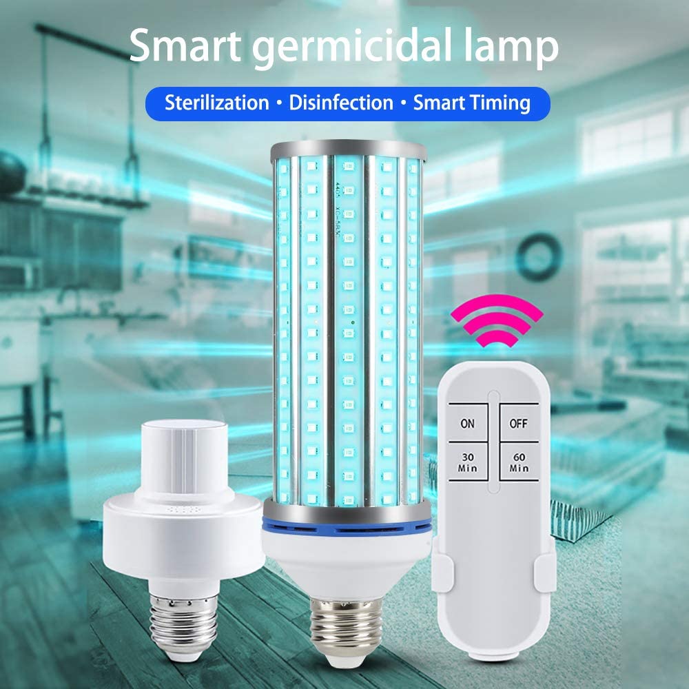 UV Ozone Lights, AC110V/220V E27/E26 LED Corn Light Bulbs, 60W Super Bright Germicidal Lamp with Remote Control
