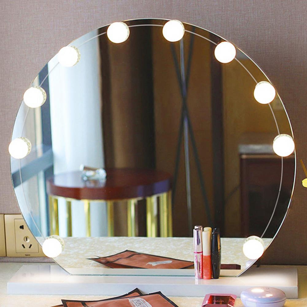 Vanity mirror with adjustable LED lighting, USB-powered, featuring 6/10/14 bulbs (mirror not included)