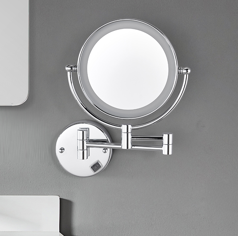 Vanity mirror with retractable LED lighting for high-end bathroom makeup application