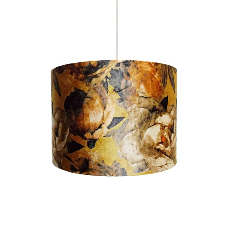 Velvet cylindrical lamp covers with flock printing for pendant and table shades