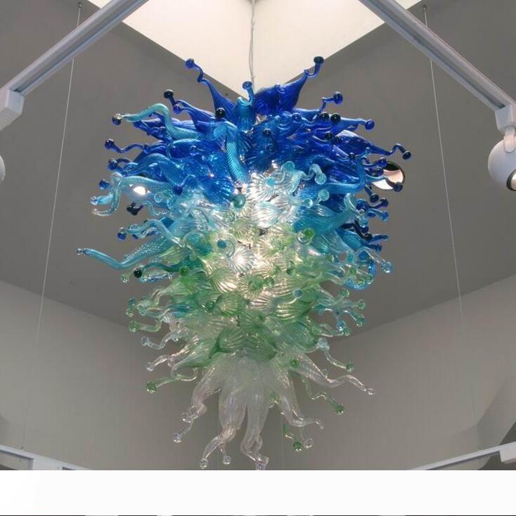 Villa Art Deco Crystal Chandelier with Colored Glass and LED Lighting for High Ceilings