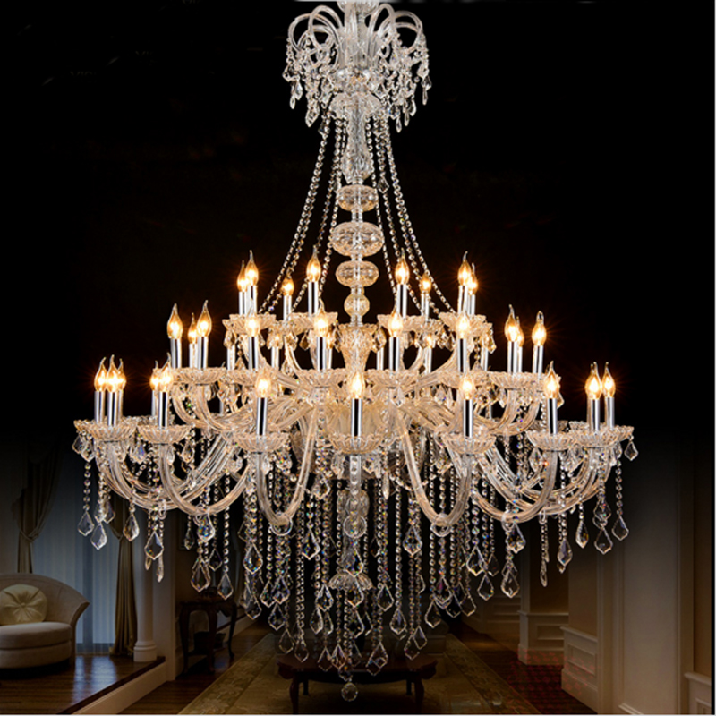 Villa staircase lighting with a large white crystal chandelier for modern living rooms, kitchens, and hotel foyers featuring round engineering fixtures
