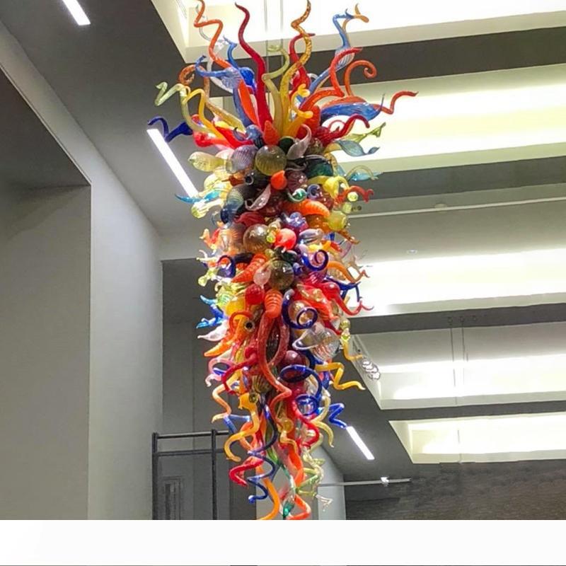 Villa's contemporary 100" LED chandelier features hand-blown multicolored glass with chain suspension for stylish home decor