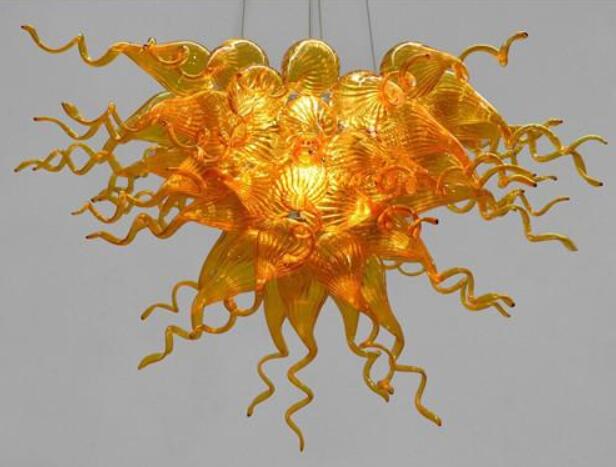 Vintage amber glass pendant chandelier with hand-blown Murano style at affordable price