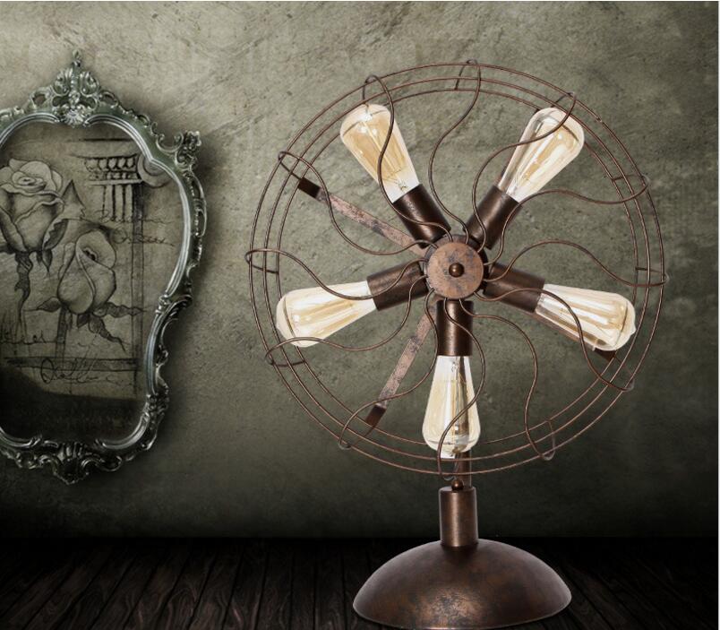 Vintage art deco LED table lamp with metal fan-shaped design for study, bedroom, living room or bar decor