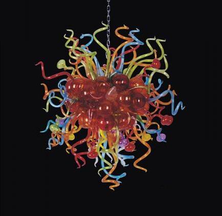 Vintage Bohemian LED chandelier with handcrafted multicolored glass balls and hanging chain