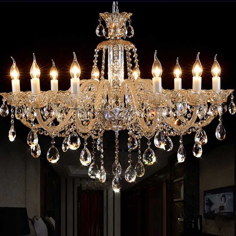 Vintage crystal chandelier with fabric lampshade for elegant living spaces