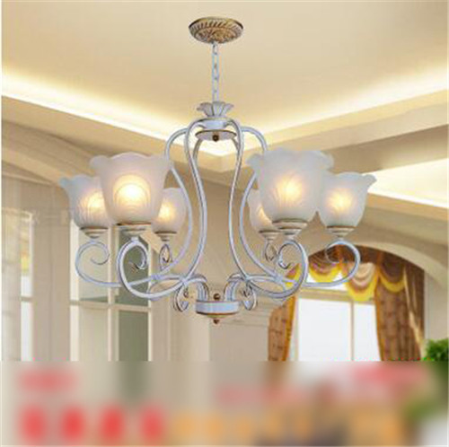 Vintage glass and iron indoor chandelier with American retro style, perfect for European-inspired living room lighting in a large wrought iron design