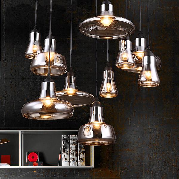vintage glass pendant lights in grey, clear, and amber with LED bulbs for 110V/220V