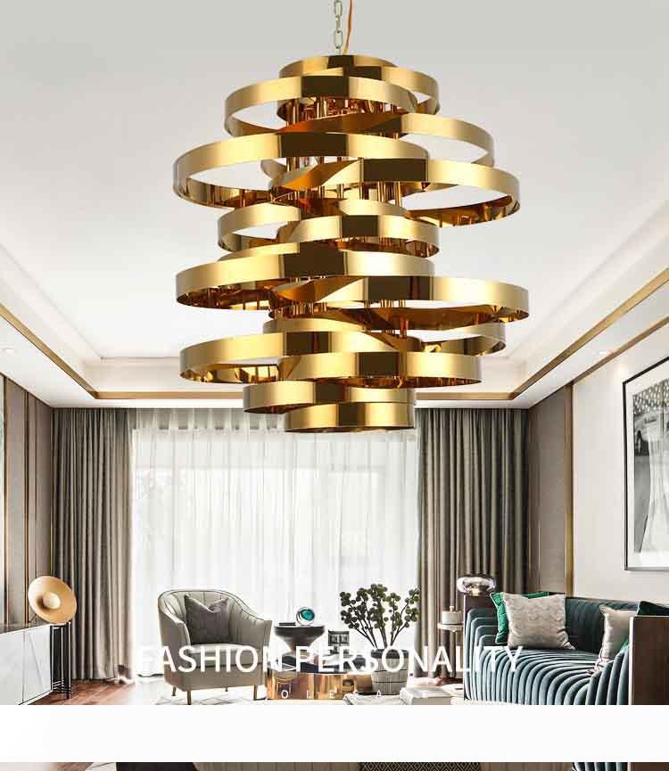 Vintage gold LED pendant light with round vertigo design for modern dining room illumination