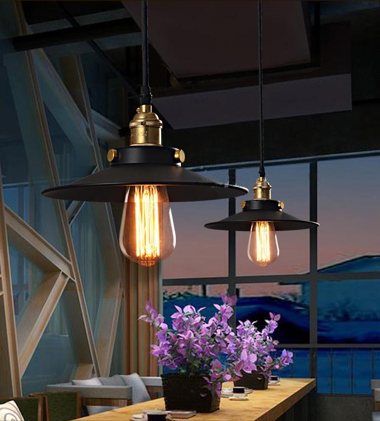 Vintage industrial pendant lamp with E27 bulb for modern American-style home and bar lighting