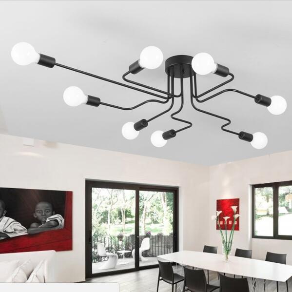 Vintage industrial-style ceiling lamp with multiple iron rods, featuring a creative retro design and LED lighting for home decor