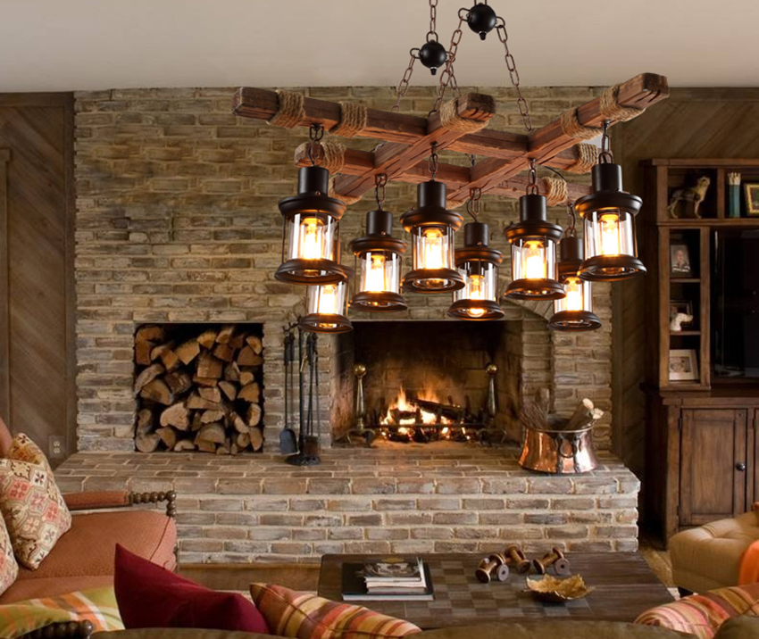 Vintage industrial-style LED pendant lamps with solid wood accents, perfect for Nordic-inspired living rooms, restaurants, cafes, and bars