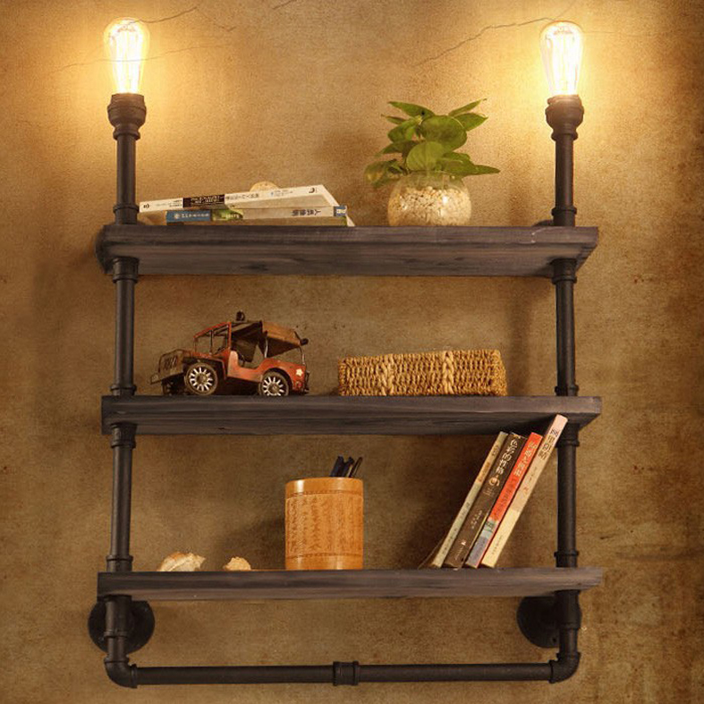 Vintage industrial-style wall lights with a retro waterpipe design, perfect for cafes, bars, restaurants, and bookshelf lighting