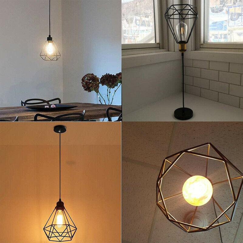 Vintage metal birdcage lampshade with diamond pattern for hanging cafe lighting