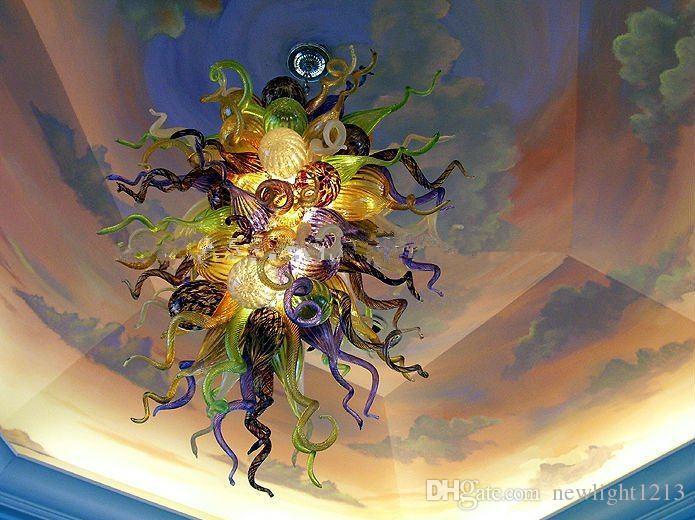 Vintage multicolor Murano glass chandelier with LED lighting, entirely handcrafted