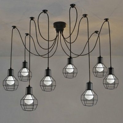 Vintage Nordic-style Edison bulb chandelier with adjustable E27 spider pendant for retro ceiling lighting