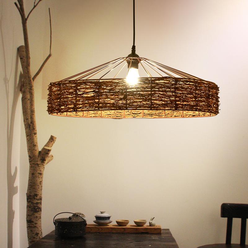 Vintage rattan yurt fish line chandelier shade cover