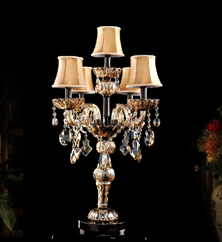 vintage-inspired fabric-shaded crystal table lamp with candelabra base for modern living rooms and bedrooms