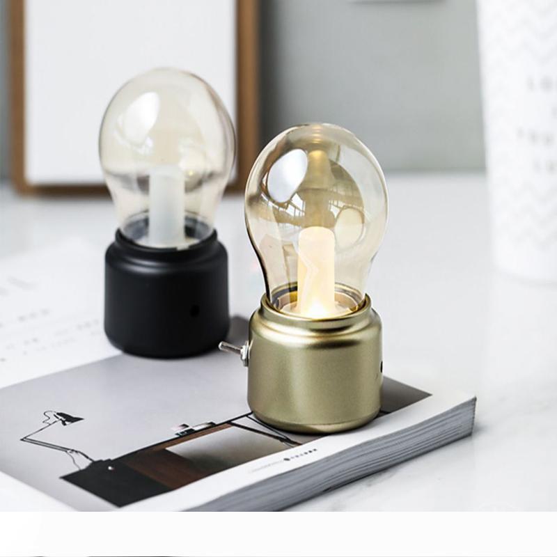 Vintage-style USB rechargeable LED night light with energy-saving mini bedside lamp for reading