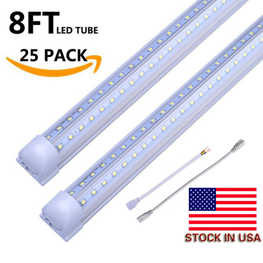 V-Shaped 8ft LED tube lights with T8 integrated cooler door design for shop lighting fixtures, available in 2ft to 6ft sizes and color temperatures from 3000K to 6000K