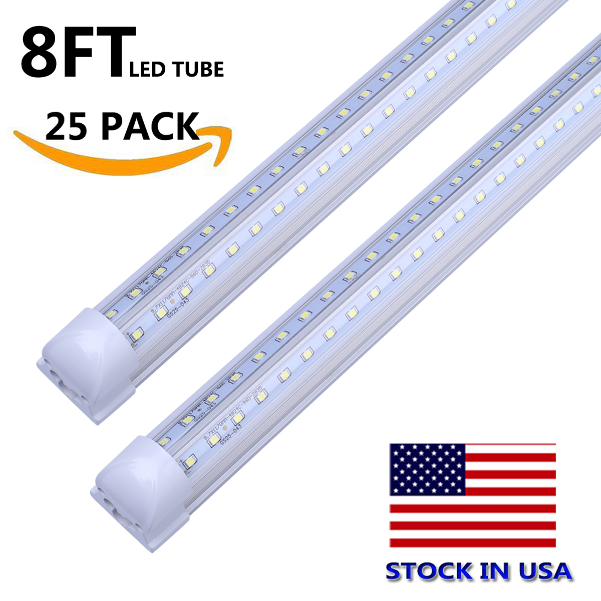 V-shaped integrated LED tube lights in 4ft, 5ft, 6ft, and 8ft sizes with T8 72W and 120W double-sided bulbs for shop and cooler door lighting