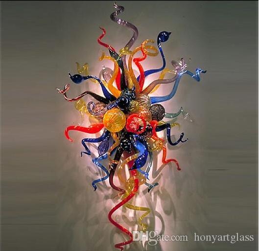 Wall-mounted artistic LED lamps with colorful floral glass designs, handcrafted lighting