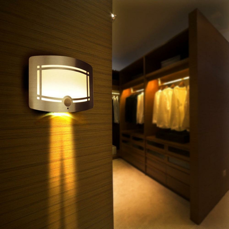 Wall-mounted LED lamps with aluminum casing, motion sensor activation, battery-powered wireless design for hallway night lighting