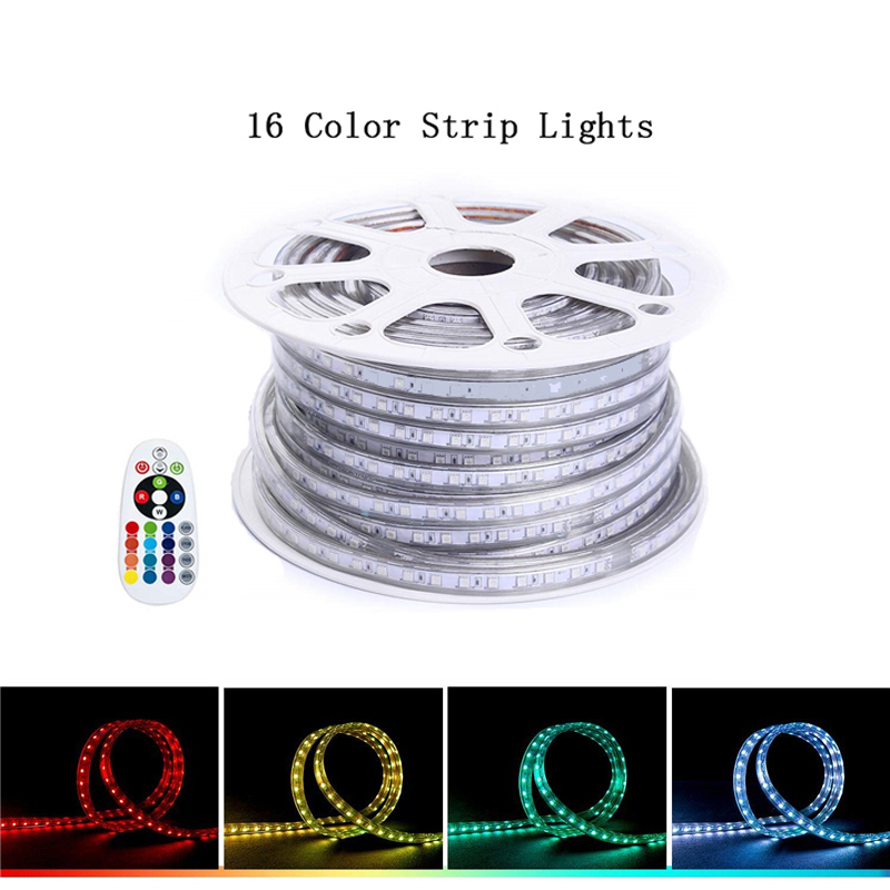 Waterproof 5050 SMD LED strip lighting kit with RGB color change for indoor and outdoor decoration, 110V-220V compatible