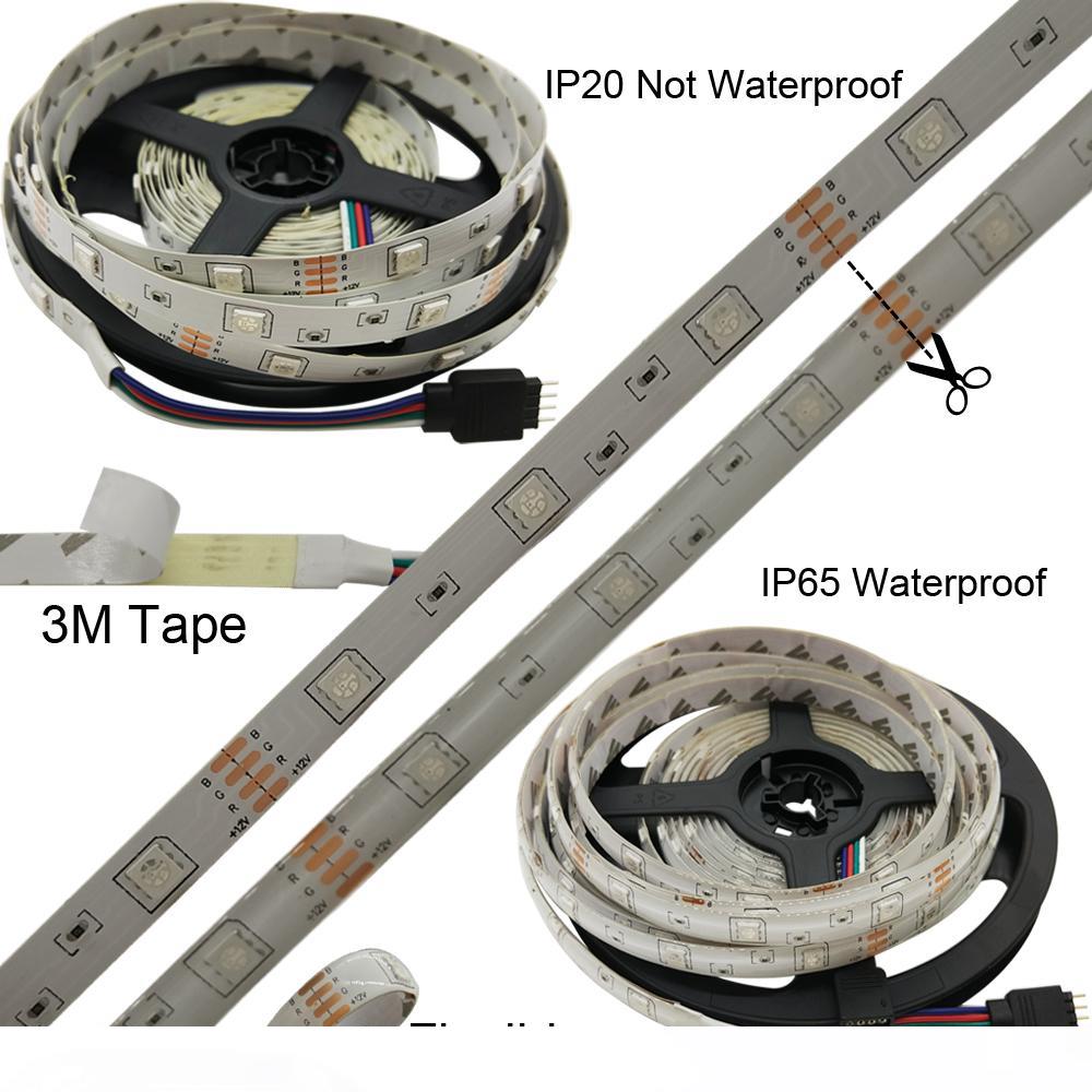 Waterproof 5050 SMD RGB LED strip light with flexible ribbon and 12V power supply