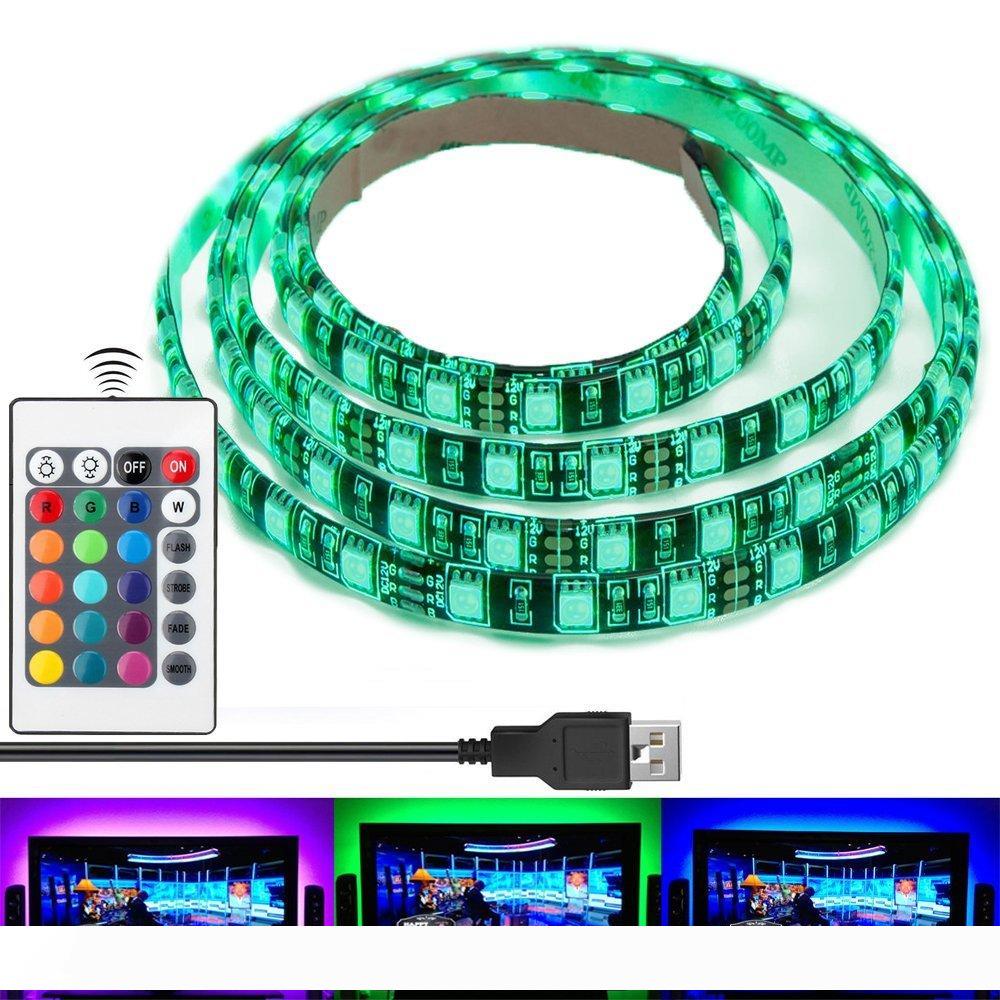Waterproof 5050 USB LED Strips Backlight RGB Lights with Remote Control for HDTV Flat Screen TV Accessories and Desktop PC Multi Color