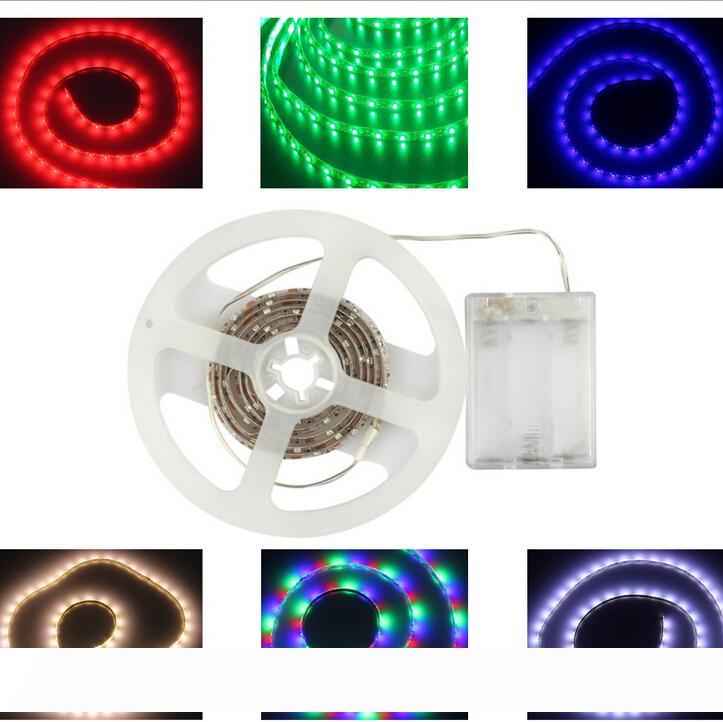 Waterproof flexible 5V battery-powered RGB LED strip with SMD 5050 diodes for mood lighting and TV backlighting