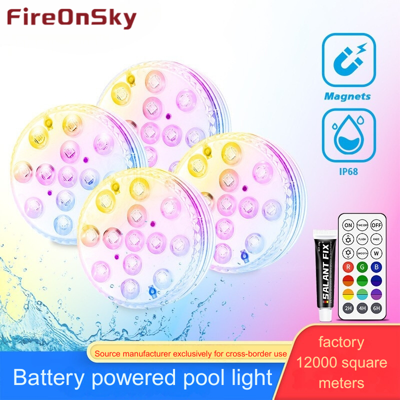 Waterproof RGB pool light featuring remote control, magnetic battery-powered LED for outdoor pool and garden decoration, offering 13 multi-color modes with 13 LEDs