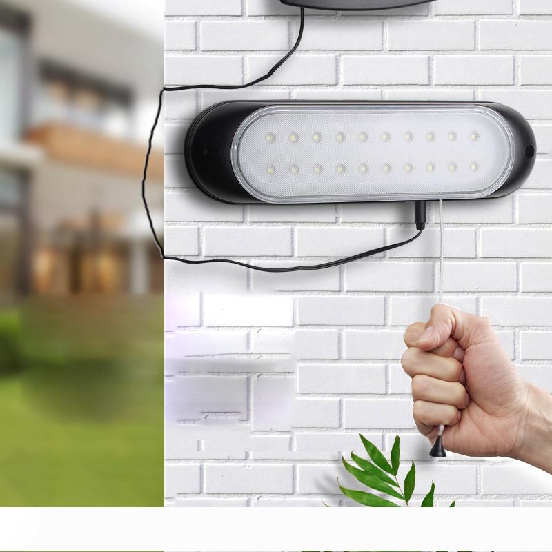 Waterproof solar LED wall lamp with light sensor and pull-switch for outdoor garden security lighting