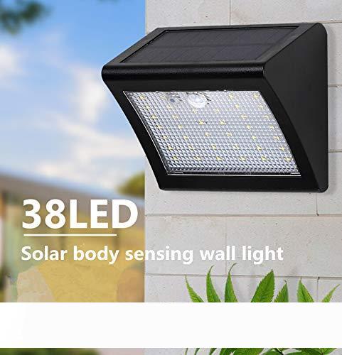 Waterproof solar-powered LED wall light with 38 LEDs and motion sensor for gardens and backyards
