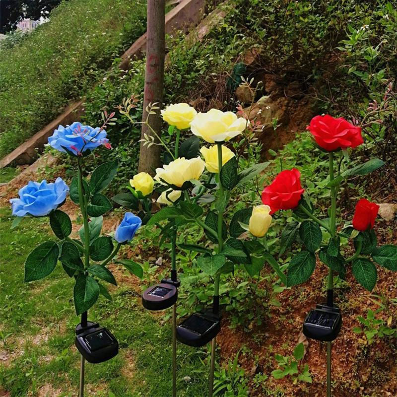 Waterproof solar-powered rose stake lamps for romantic garden and patio decoration