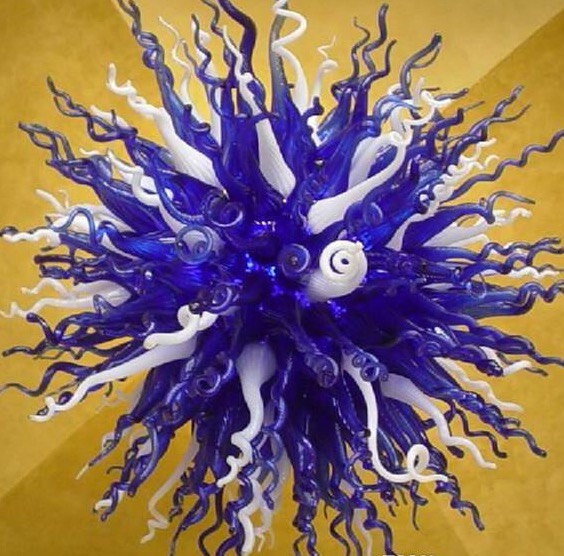 White and blue LED chandelier lamps with energy-saving Murano glass hand-blown crystal lights