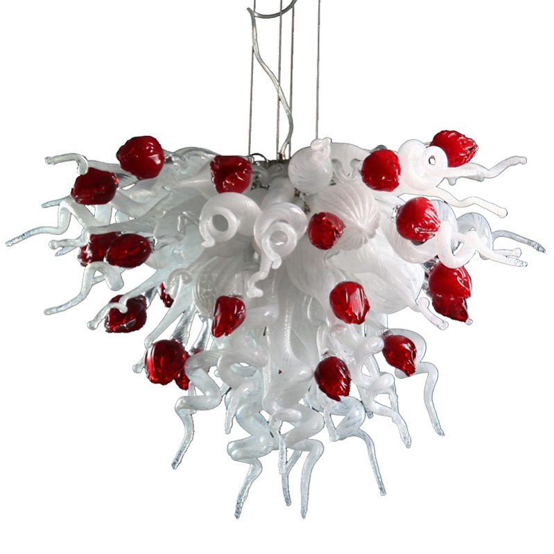 White and red modern LED chandelier with adjustable chain for living room decoration